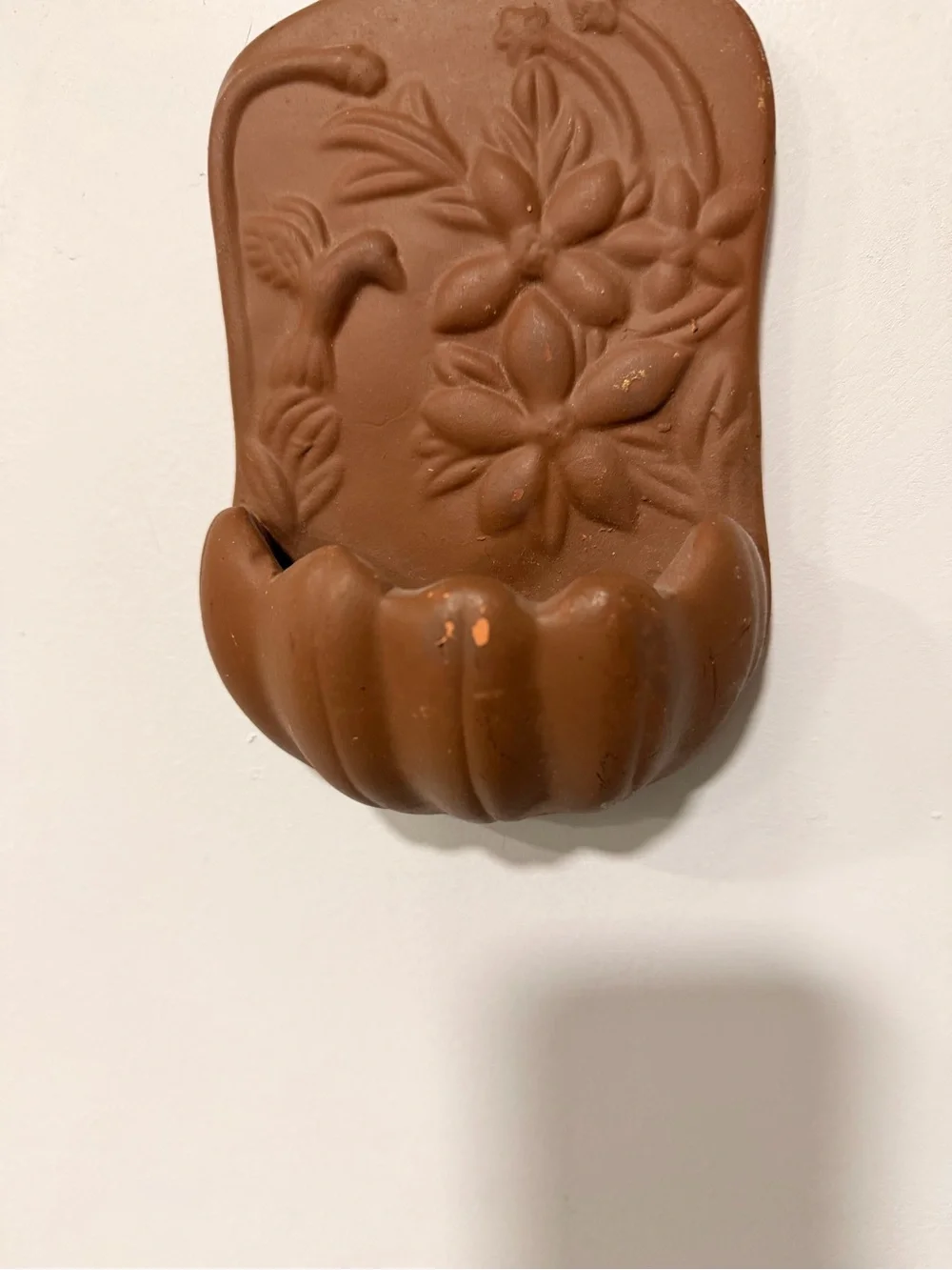 Wall Pocket Planter with Floral & Hummingbird Relief - Brown